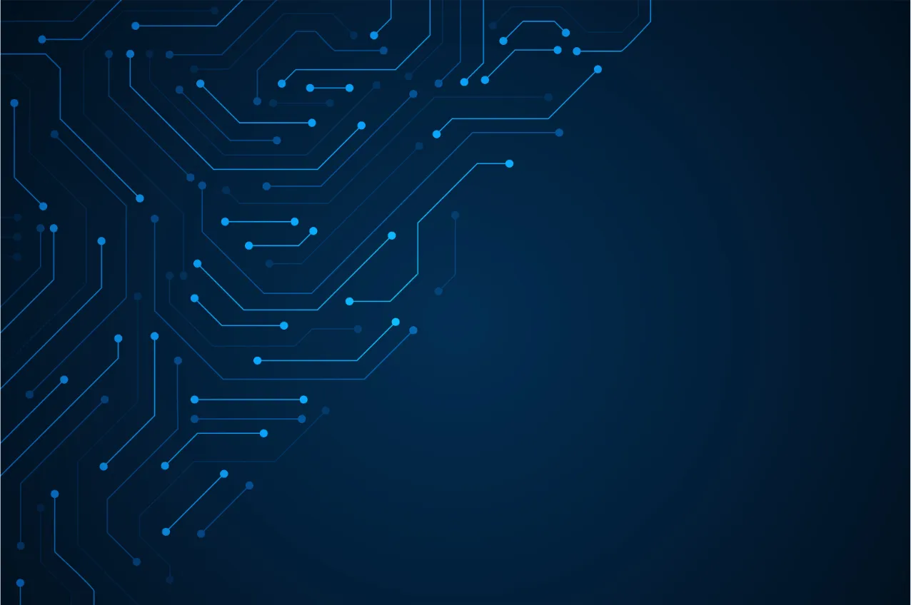 Light blue circuit traces on a dark navy background